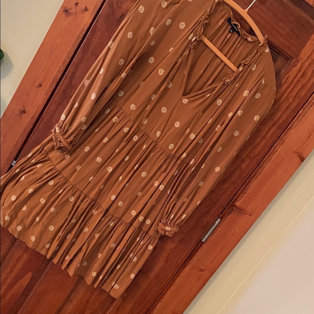 Brown Floral Long Sleeve Dress